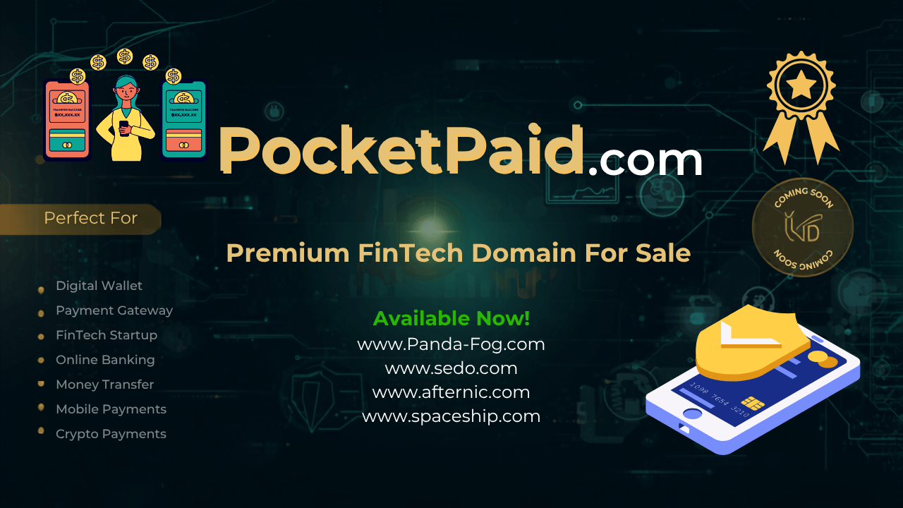 PocketPaid.com For Sale  Premium FinTech .COM Domain for Payment & Wallet Brands
